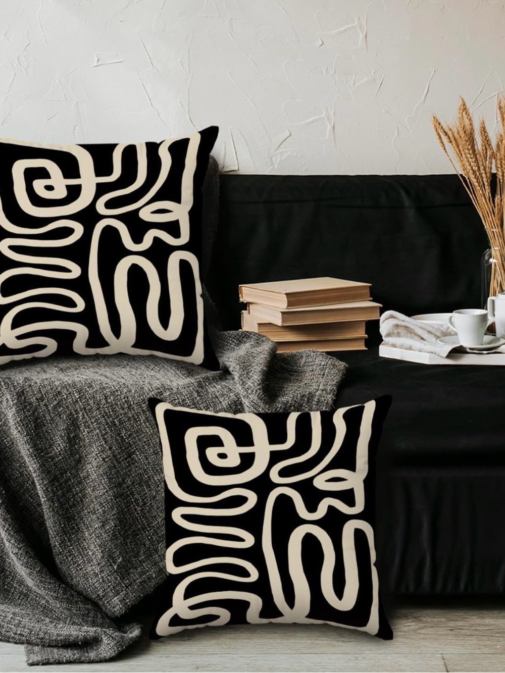 Abstract Black & Cream Decorative Throw Pillow Covers - 2